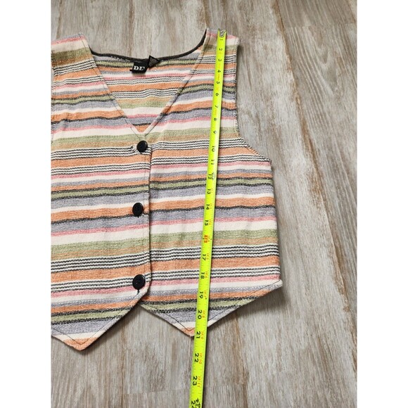 VTG Basic Editions Mutlicolor Stripe Vest Sleeveless V Neck Cotton Retro Sz M - Picture 10 of 11